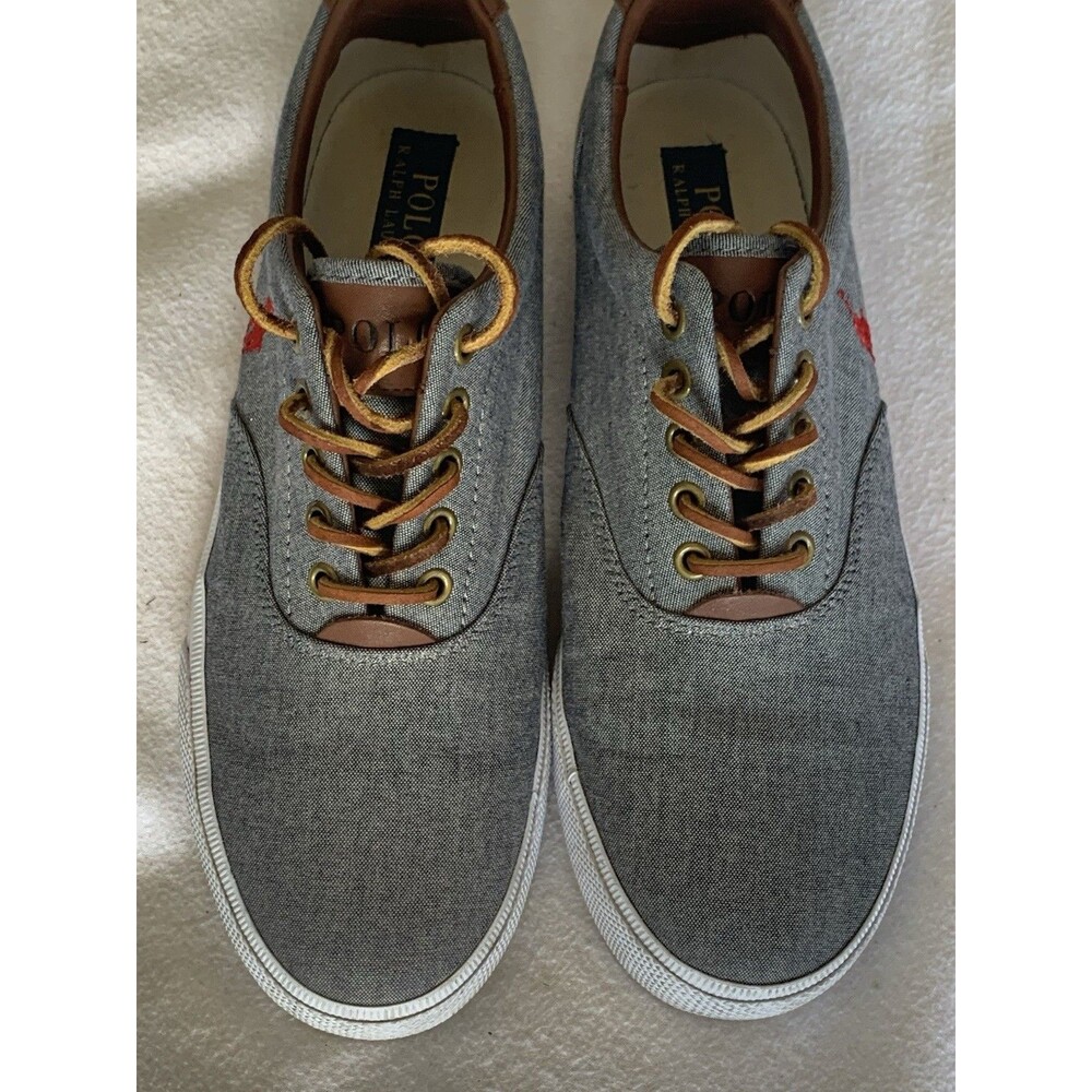 Polo Ralph Lauren Vaughn Gray Canvas Men's Sneakers Shoes Size 9 D Leather Laces